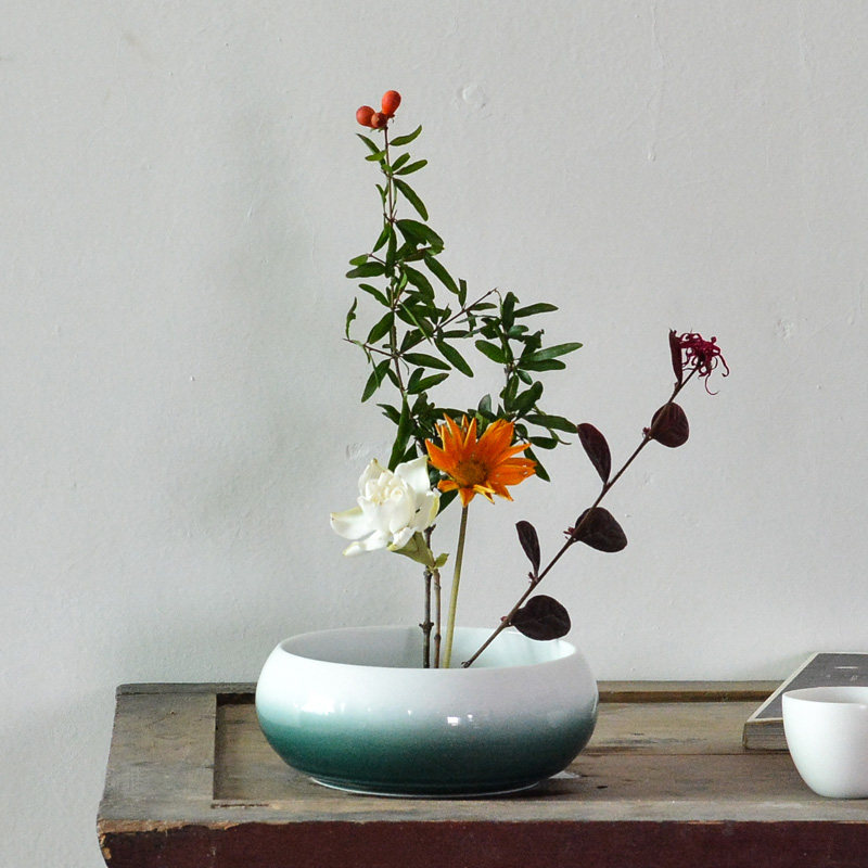 剑山插花花盆日式小原器中式禅意茶道茶席艺术花盆