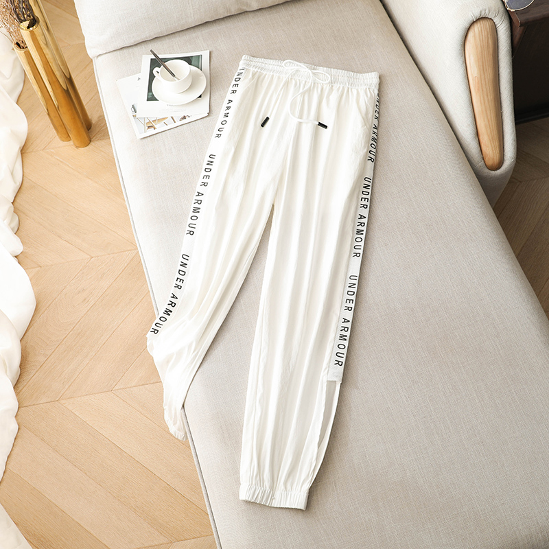 运动裤女宽松束脚ins潮夏季薄款高腰显瘦九分白色裤子休闲哈伦裤
