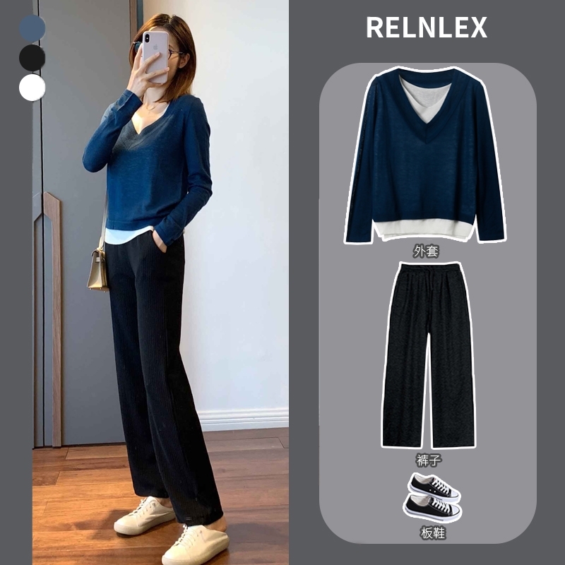 春季大码女装2022新款胖妹妹遮肚子上衣洋气显瘦减龄微胖两件套潮