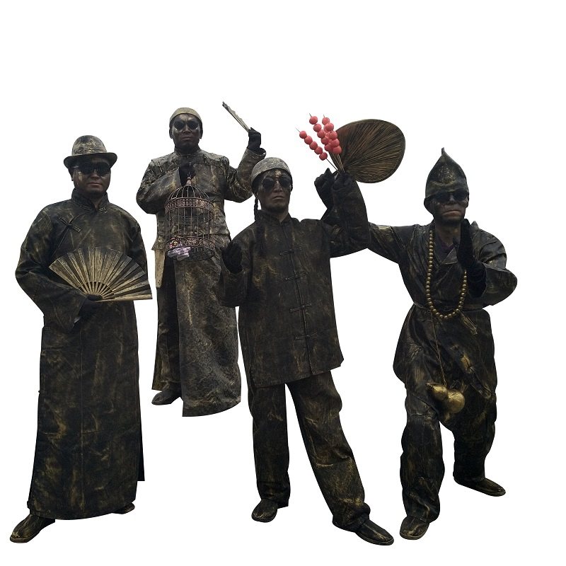 雕塑服装真人铜人活体行为艺术老北京古铜衣服演出服服饰