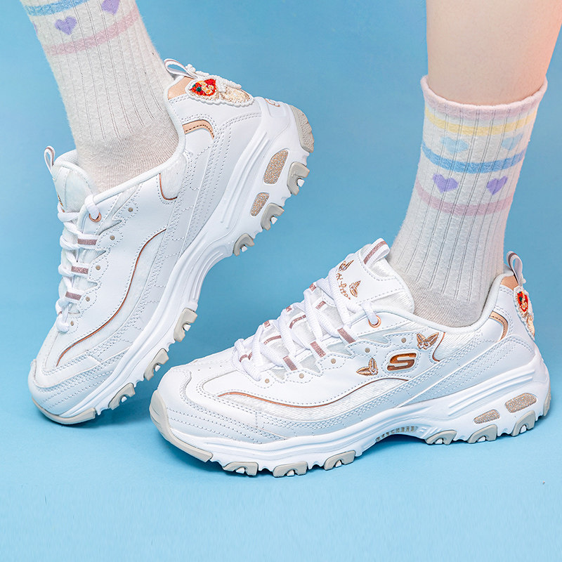 skechers 斯凯奇 女鞋蝴蝶刺绣熊猫鞋官方旗舰秋季白色老爹鞋复古运动