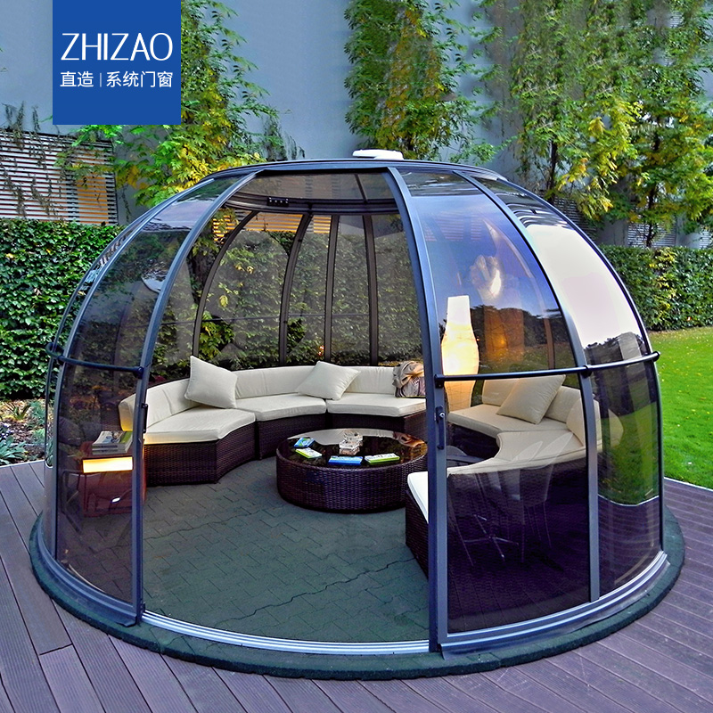 直造民宿圆弧形独立铝合金阳光房别墅会所钢化玻璃伸缩阳光房定制