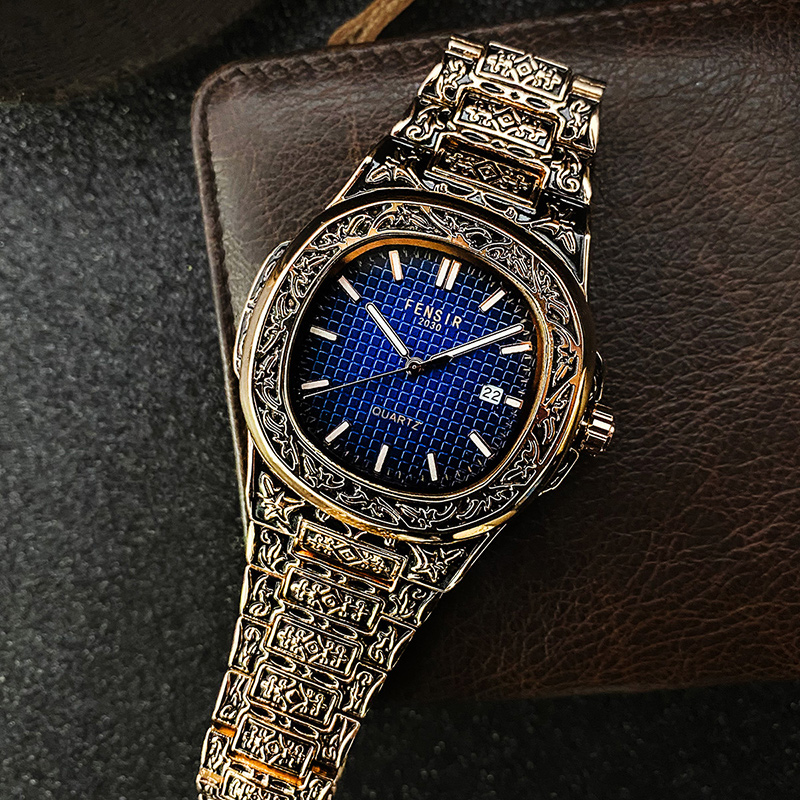 欧美风复古手表雕花国潮2021新款时尚商务石英表潮流个性百搭男表