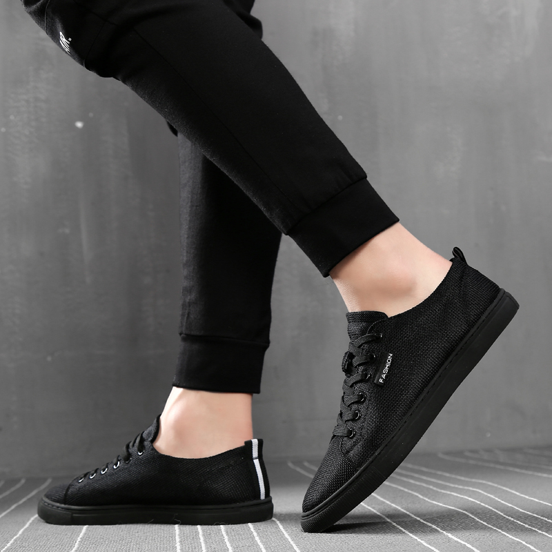 正品潮牌夏季新款透气网面帆布鞋男士板鞋韩版新款潮流休闲男鞋子