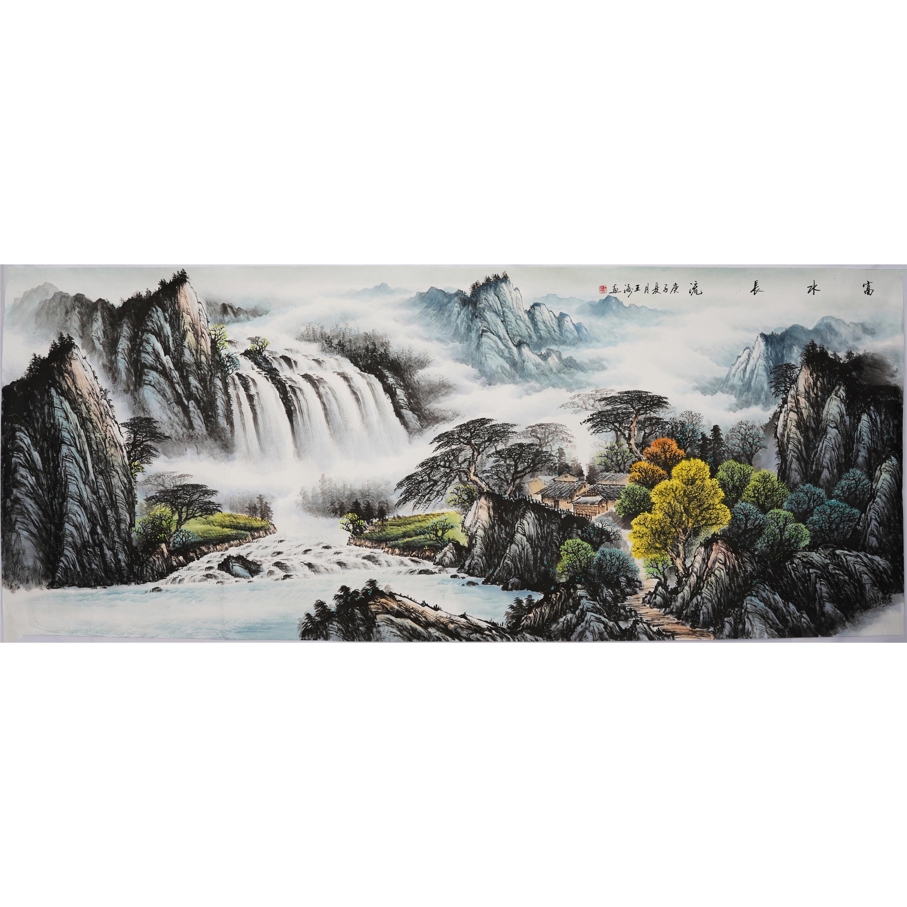 八尺手绘国画山水画源远流长客厅办公室聚宝盆装饰画王涛国画