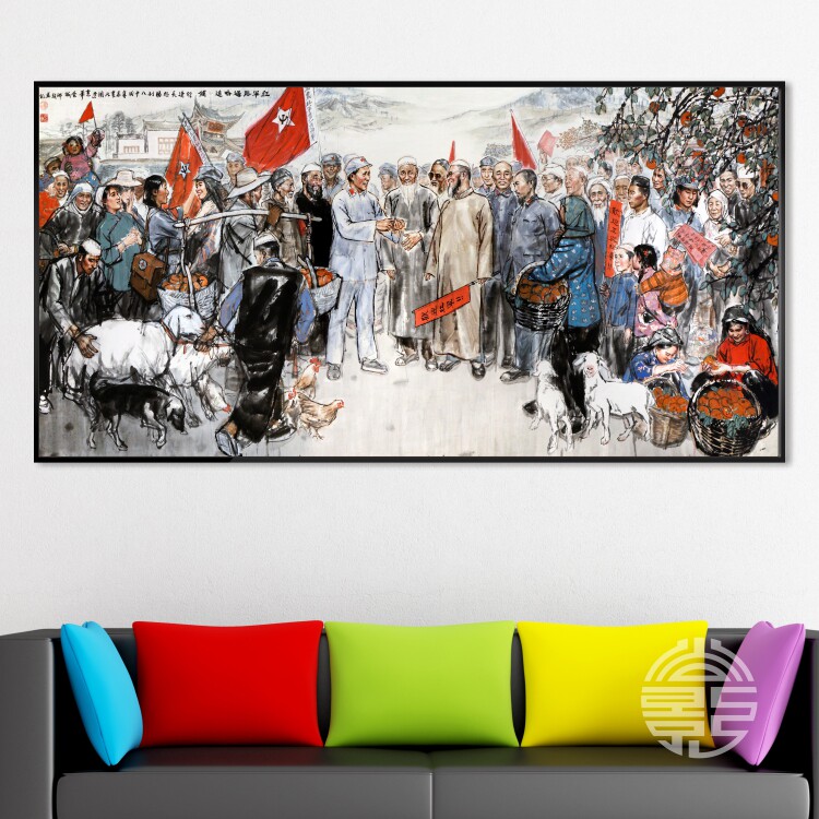 红军通过哈达革命战争国画办公室装饰画展厅会议室壁画现代装饰画