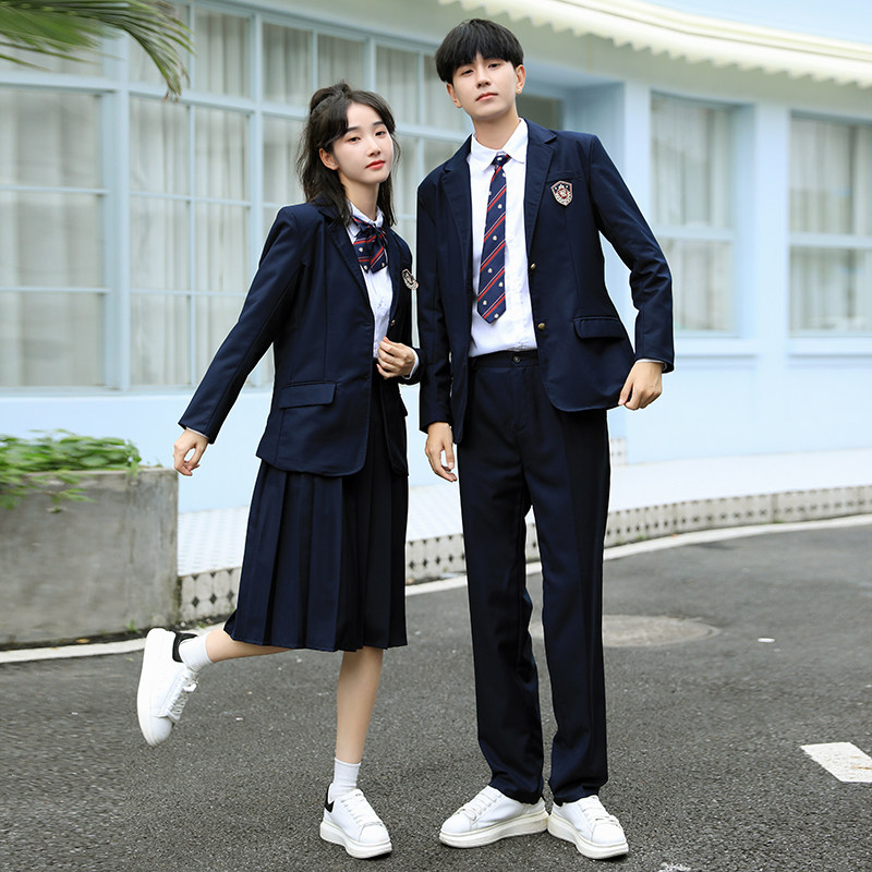 班服套装英伦学院校服中学生jk衬衫藏青百褶裙学生校服