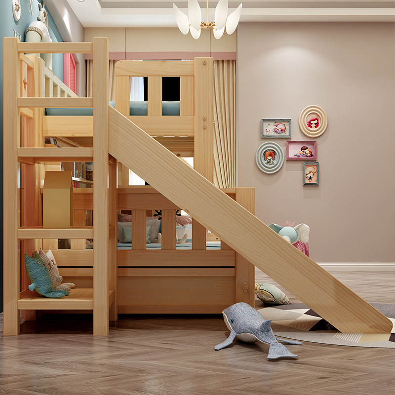 滑梯多功能实木上下床双层床带松木高低床子母床高低
