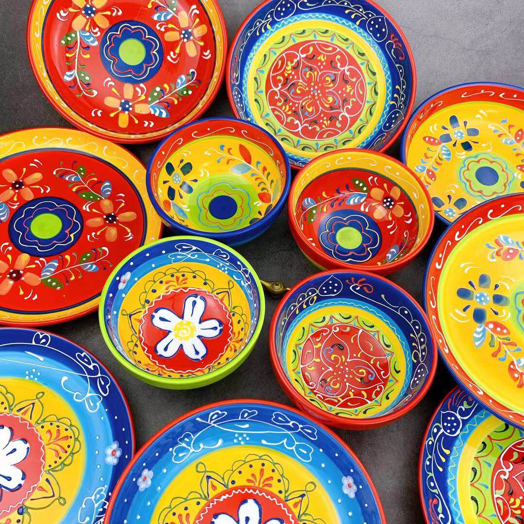 土耳其手工彩绘浮雕精致装饰餐盘盘子西餐果盘盘