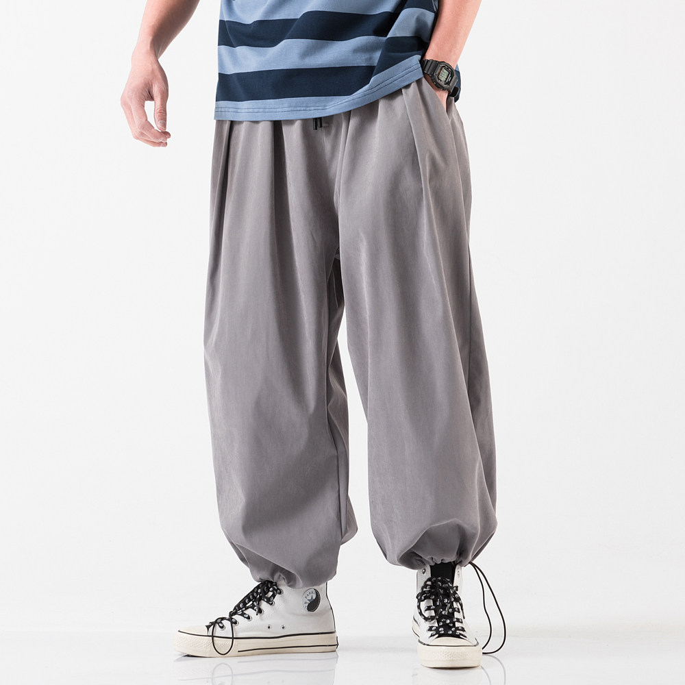 秋季阔腿裤男日哈伦宽松加大坠感薄款束抽绳裤子休闲裤