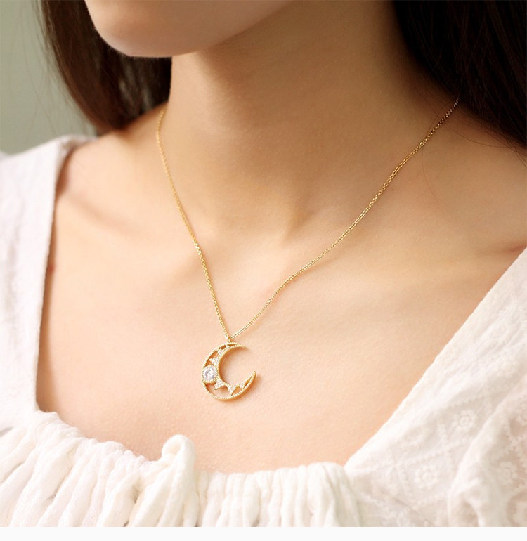 apmmonaco正品官网吊坠金色梦幻月亮个性女士项链