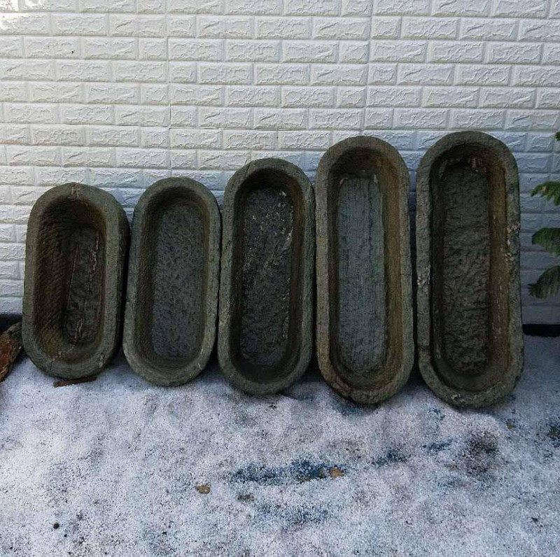 流水猪食食槽石头花盆组合洗手全套古董物件石雕