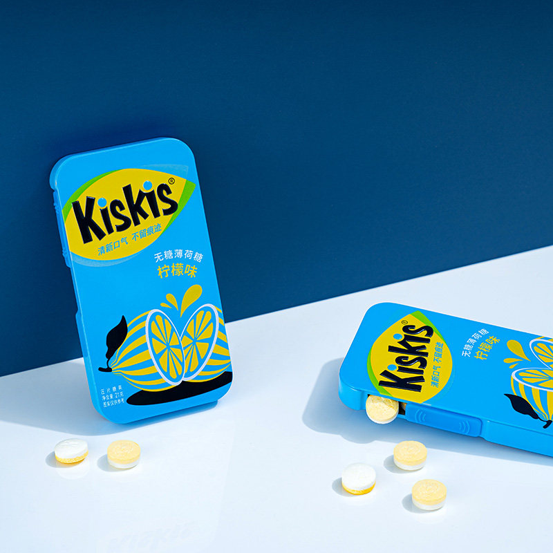 酷滋kiskis铁盒盒装压片无糖薄荷柠檬口香糖清新糖果