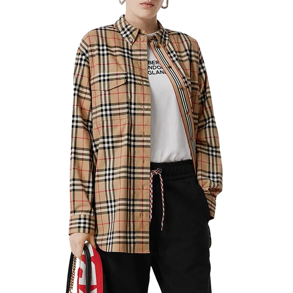 香港直邮burberry博柏利女士棕色格纹衬衫经典潮流休闲百搭时尚