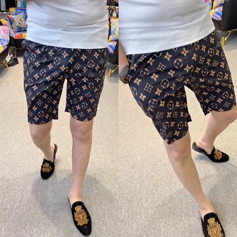 66021优质速干超轻透气男士夏季牛奶丝冰丝松紧腰花纹短裤五分裤