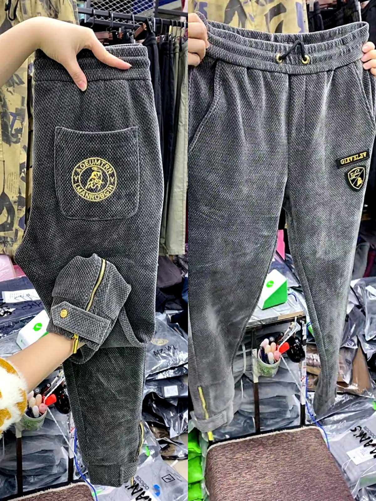 9158欧货新品菠萝绒面料老牛刺绣松紧腰时尚休闲运动商务潮流裤子