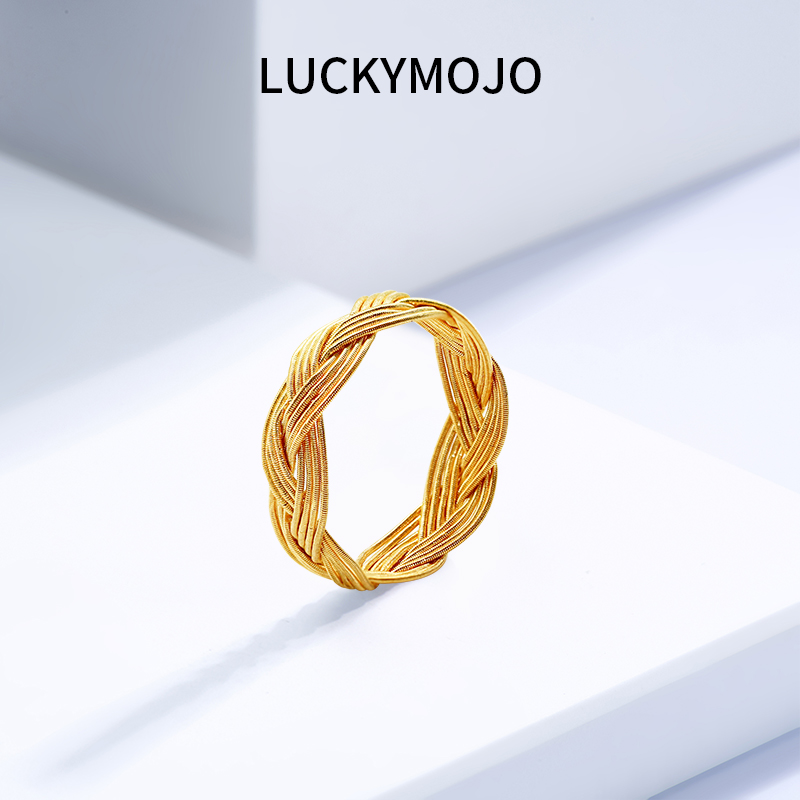 土耳其古法编织黄金戒指男女足金素圈指环手工手饰