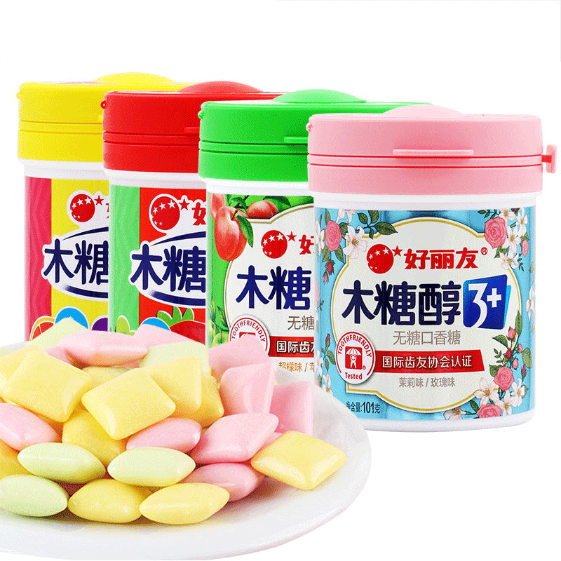 好丽友木糖醇多口味口香糖101g3罐清新口气网红口香糖