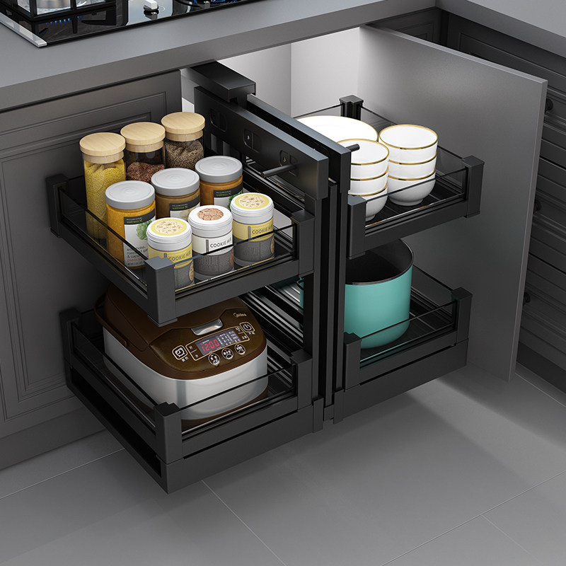 铂格橱柜拉小怪物转角拉篮阻尼缓冲内置多功能拉篮