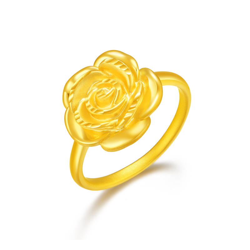 新款黄金戒指足金玫瑰花指环正品妈妈简单大方手饰