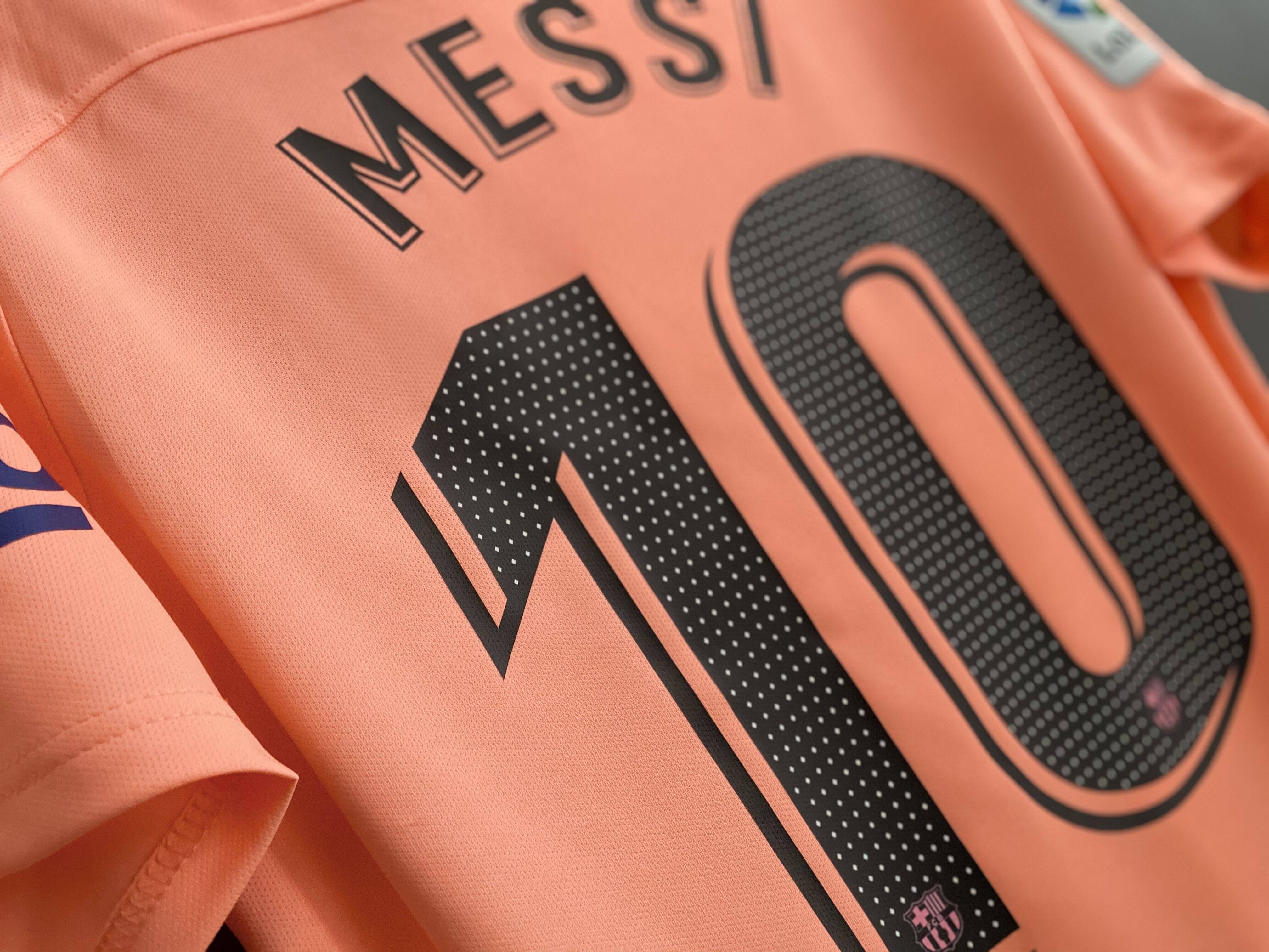 球衣巴萨1819第二客场10号梅西粉色球迷足球足球服