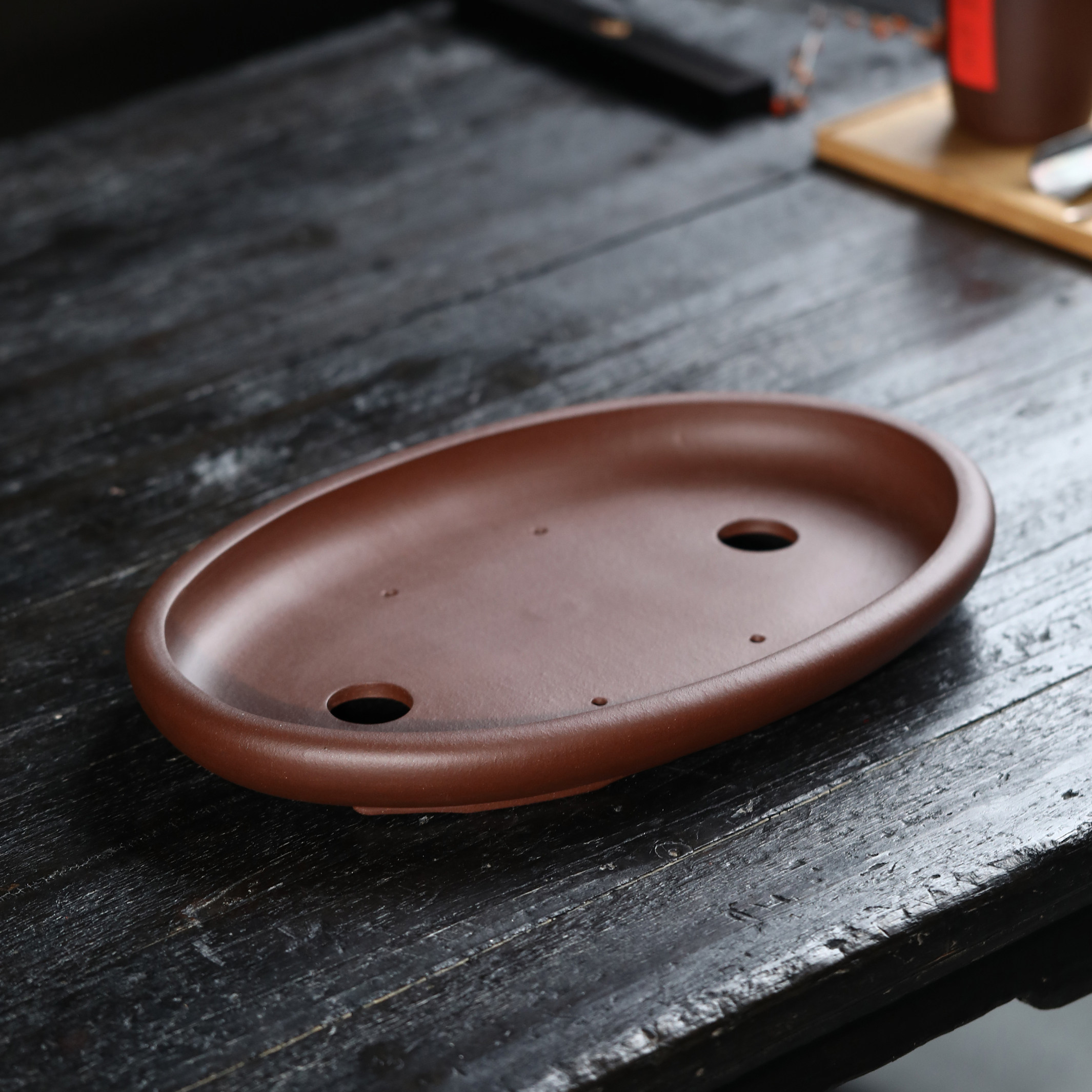 紫砂花盆椭圆形盆景觅陶乡浅盆桌面盆栽水底盆中花盆