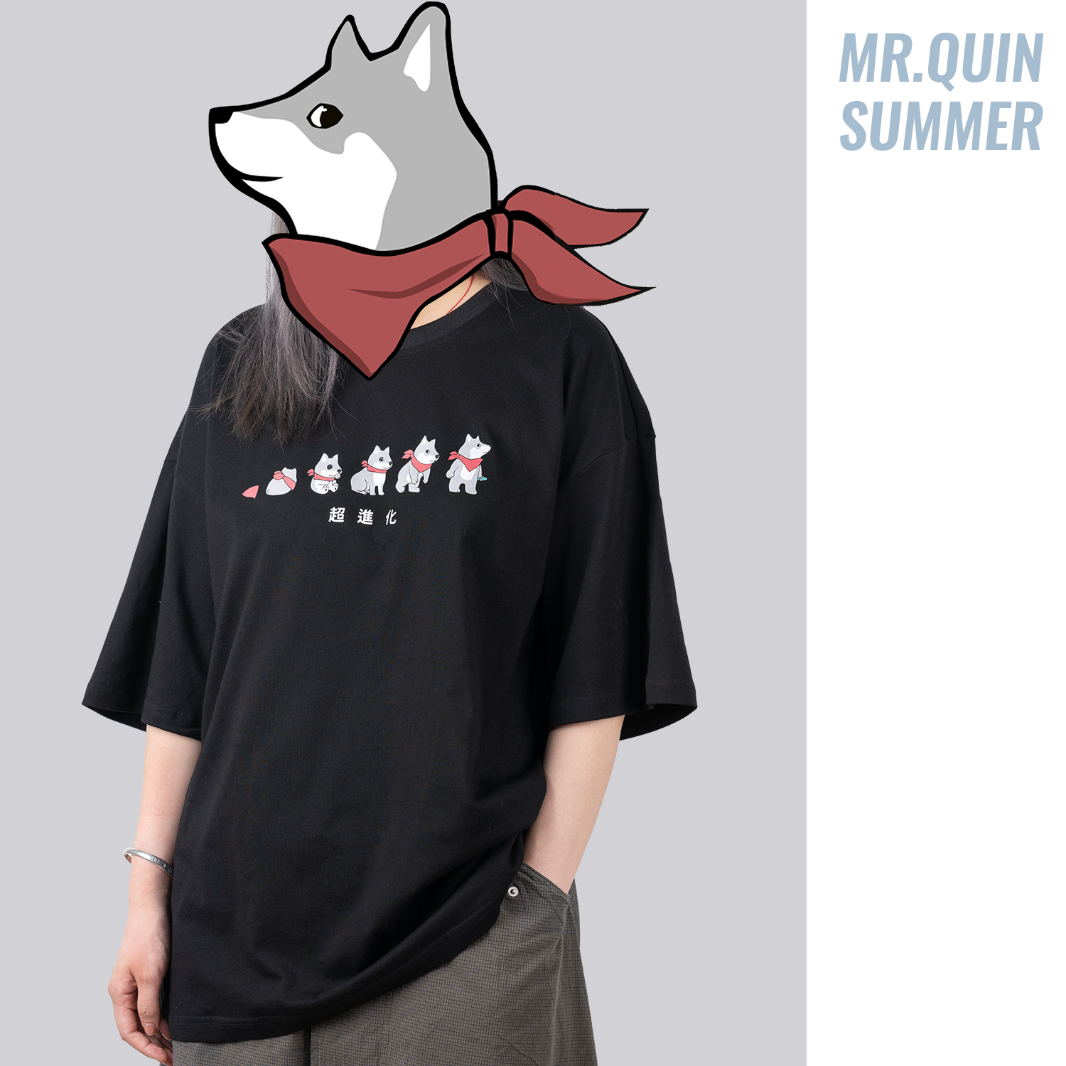 摸鱼禁止mrquin官方夏季短袖卡通休闲原创男女t恤