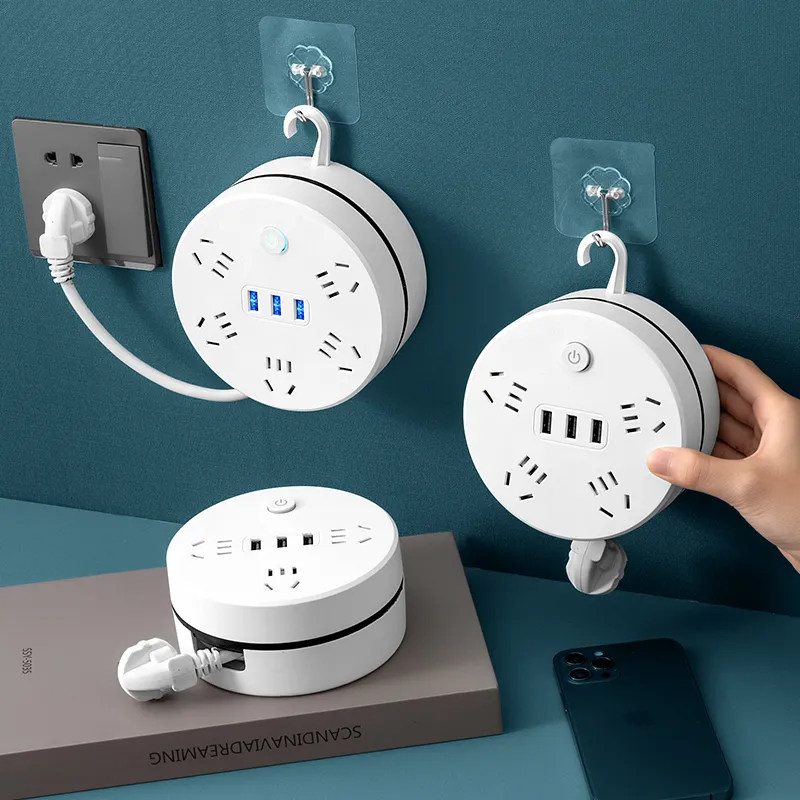 usb多孔插座板面板多口充电器可伸缩收纳插座带线插排拖接线板家用