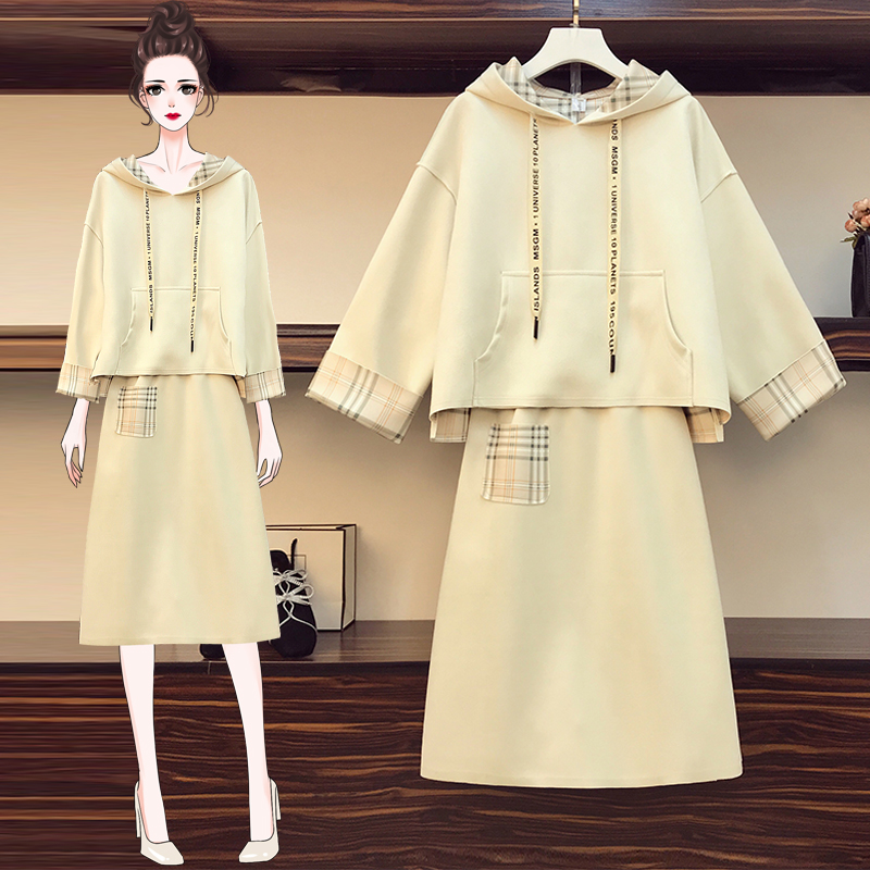 大码女装洋气减龄卫衣2022秋季新款胖妹妹显瘦遮肉连衣裙两件套装