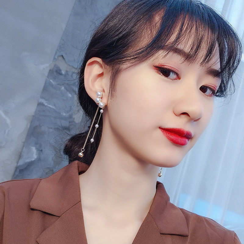 韩国ins网红女神珍珠流苏气质显脸瘦长耳环耳环