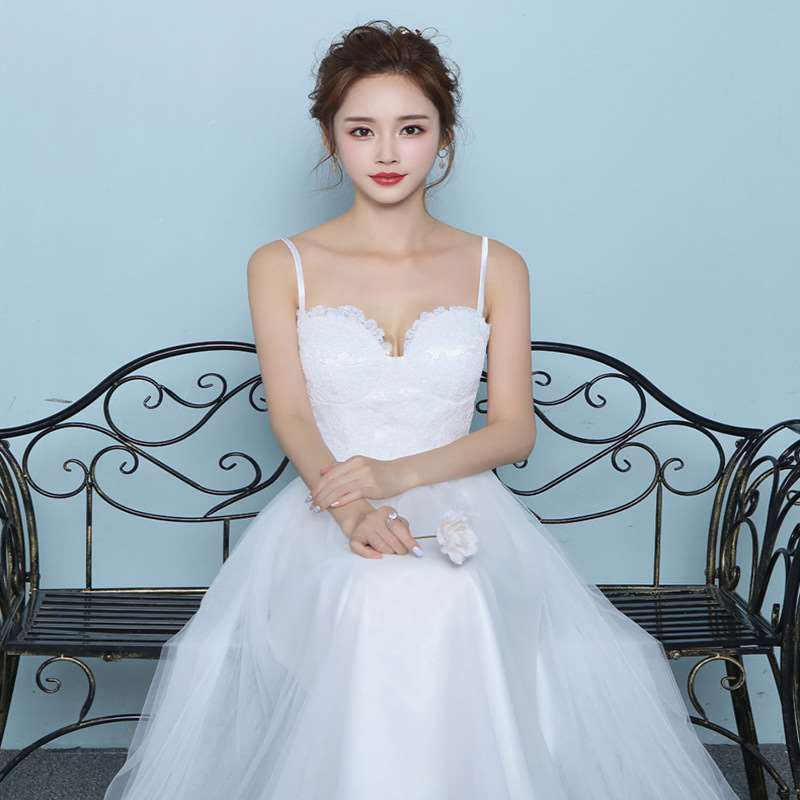 旅拍婚纱摄影轻纱简约白色礼服2020新款夏季吊带抹胸