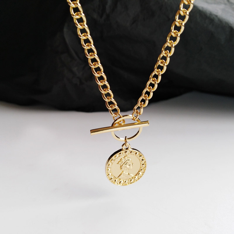 欧美金属项链个性创意冷淡风人头像颈链复古项链