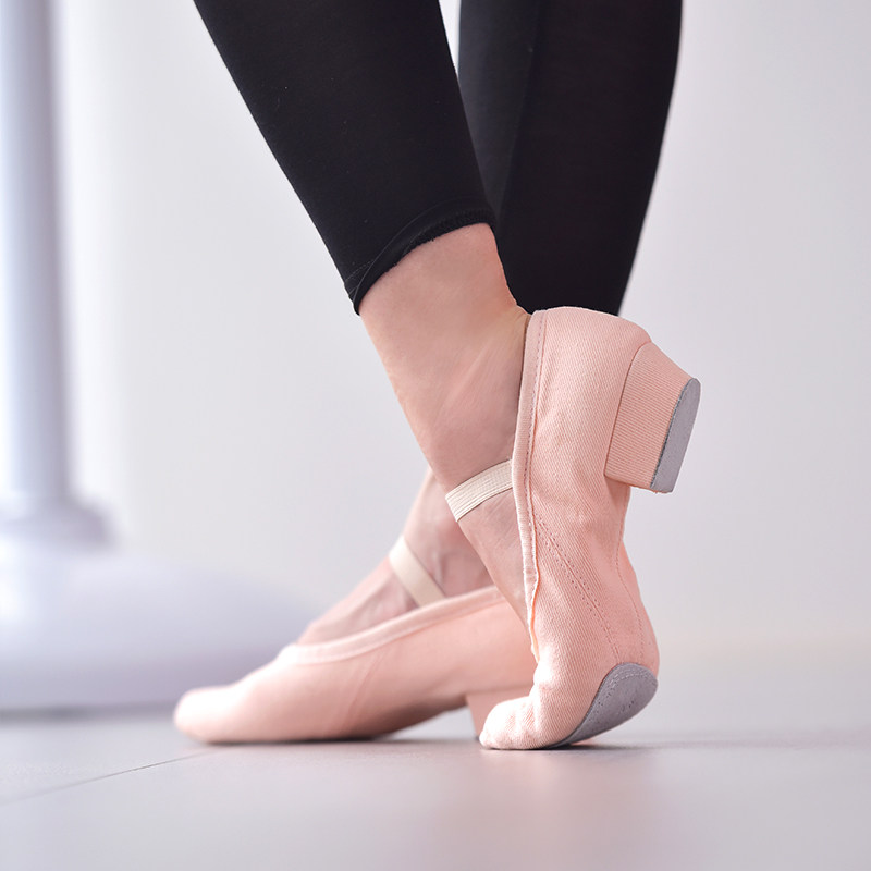 sansha 法国三沙芭蕾练功鞋教师舞鞋帆布面皮底带跟瑜伽现代舞鞋