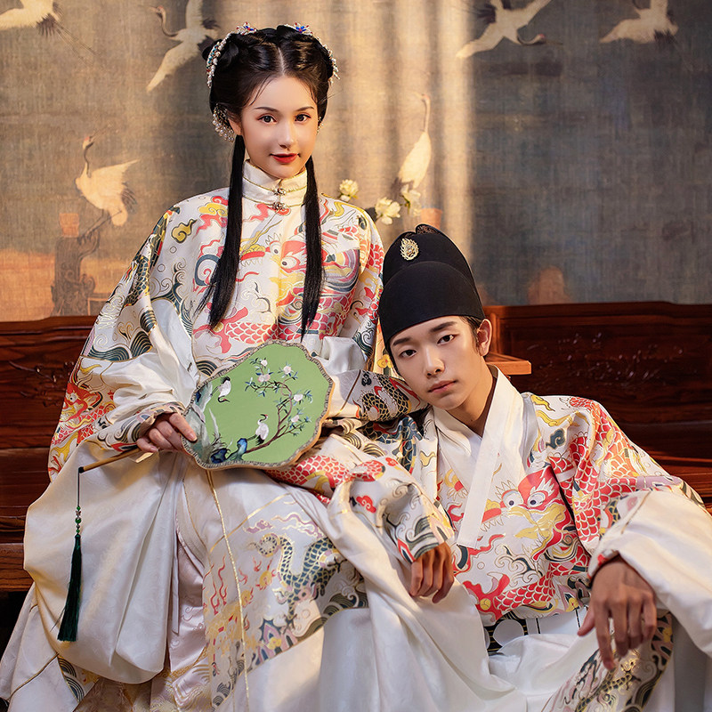 鸣月织金直身蟒袍明制汉服男女立领交领大袖汉服