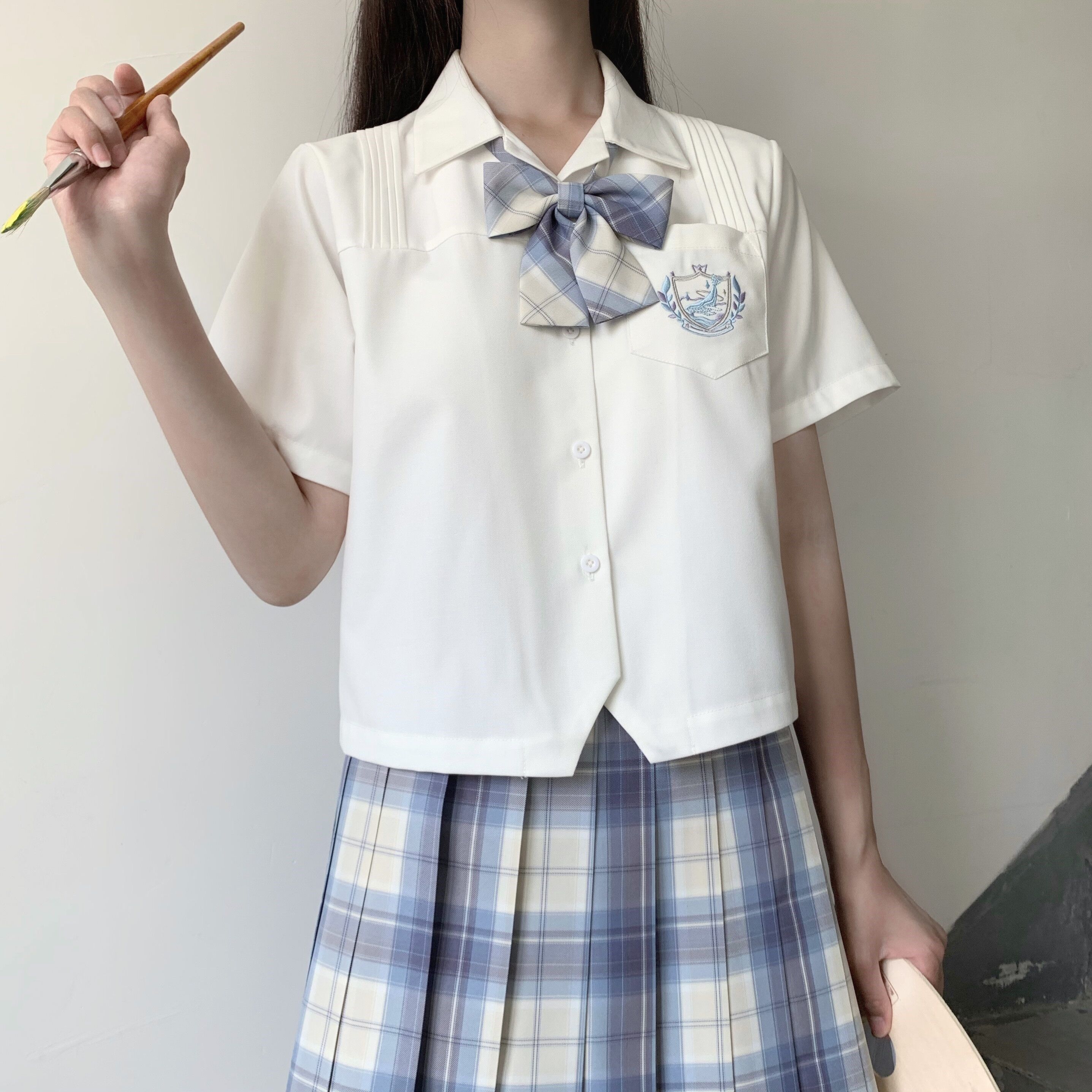 jk白衬衫学院百搭女夏款衬衫刺绣星鲸开襟原创衬衫