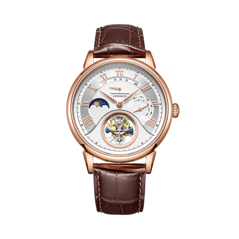 轻派匠心传承系列陀飞轮优雅时尚日历鳄鱼真皮舒适蓝宝石男女手表