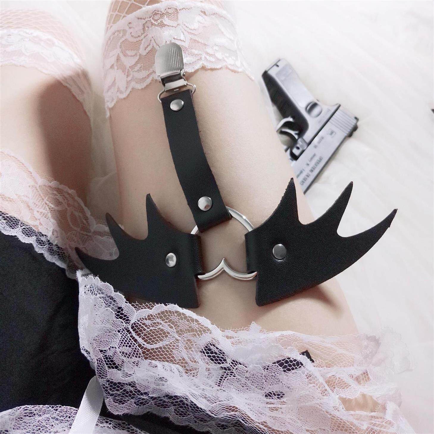 朋克腿环pu性感吊袜带暗黑原宿腿饰绑带爱心吊袜带