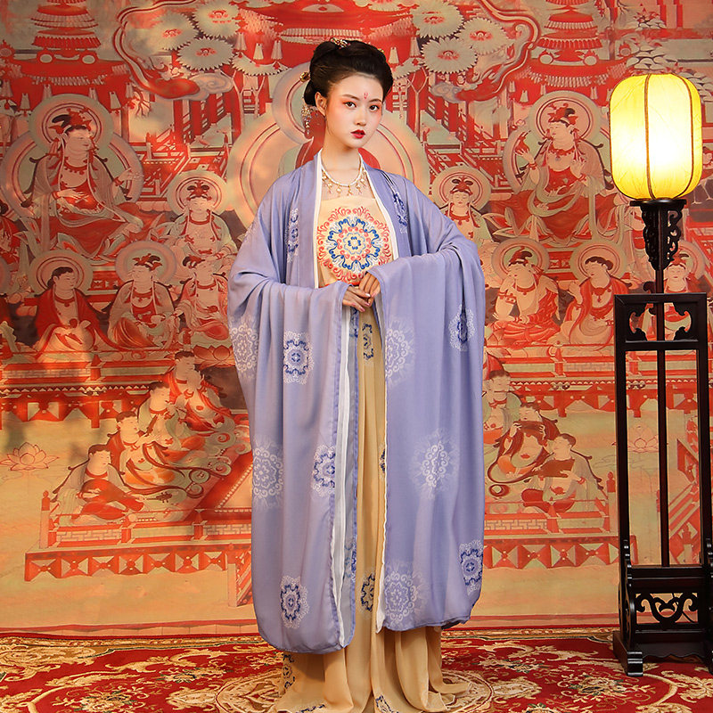 诃子原款衫复大袖紫色国风裙唐中国印花唐风汉服