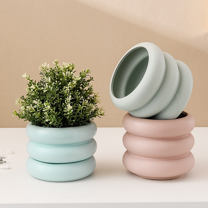 绿植陶瓷花盆创意几何几何形形状托盘懒人吸水花盆