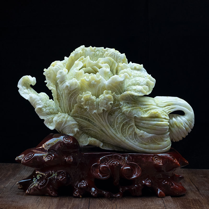 蓝田玉白菜百如意客厅玄关风水摆件店铺开业摆件