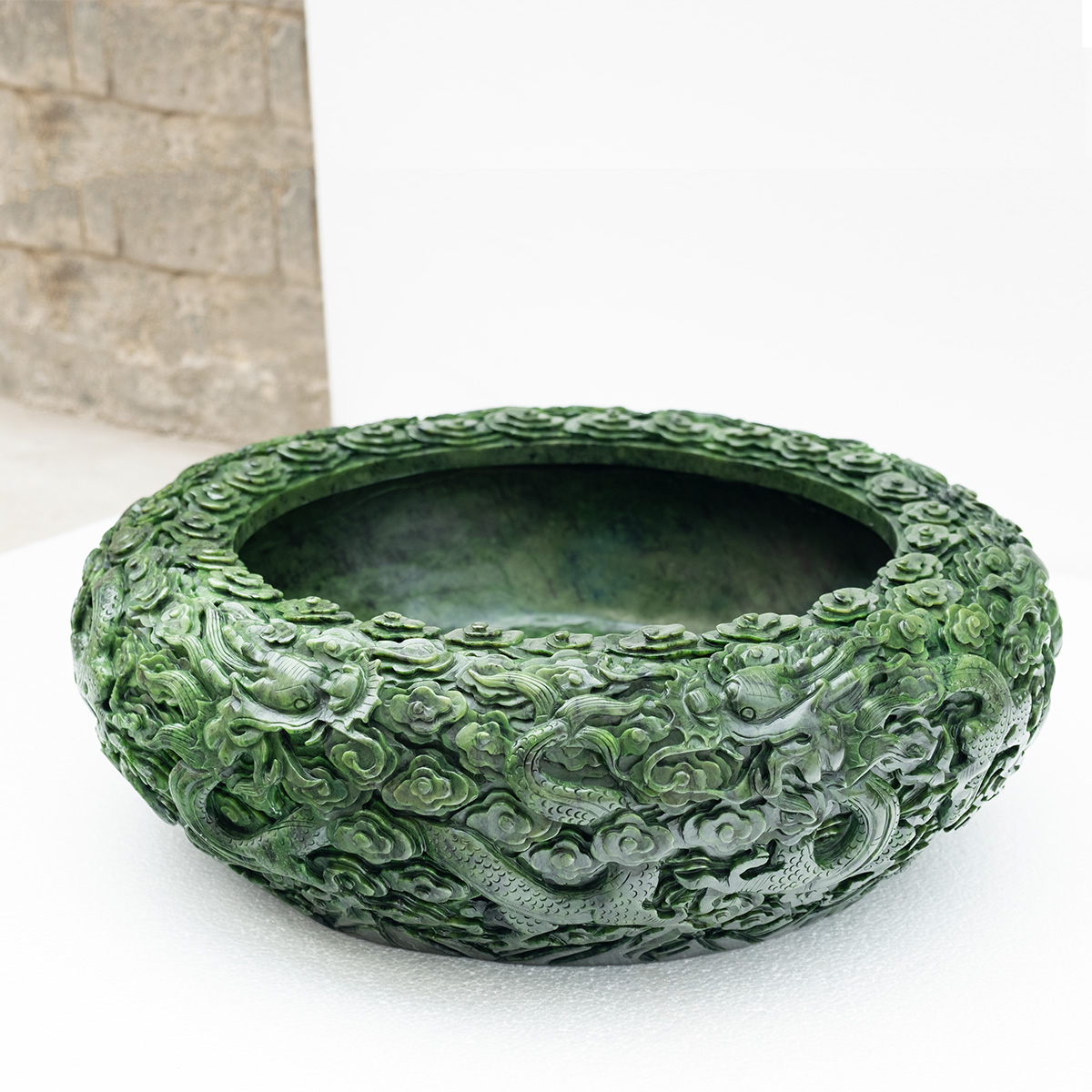 福雅禄天然玉石九龙聚宝盆奇石雕刻碧玉鱼缸庭院客厅办公室摆件