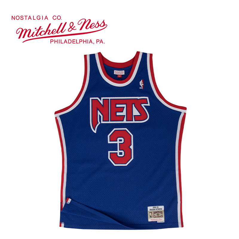 mitchellness彼得洛维奇199293年nba篮网sw复古球衣篮球篮球服