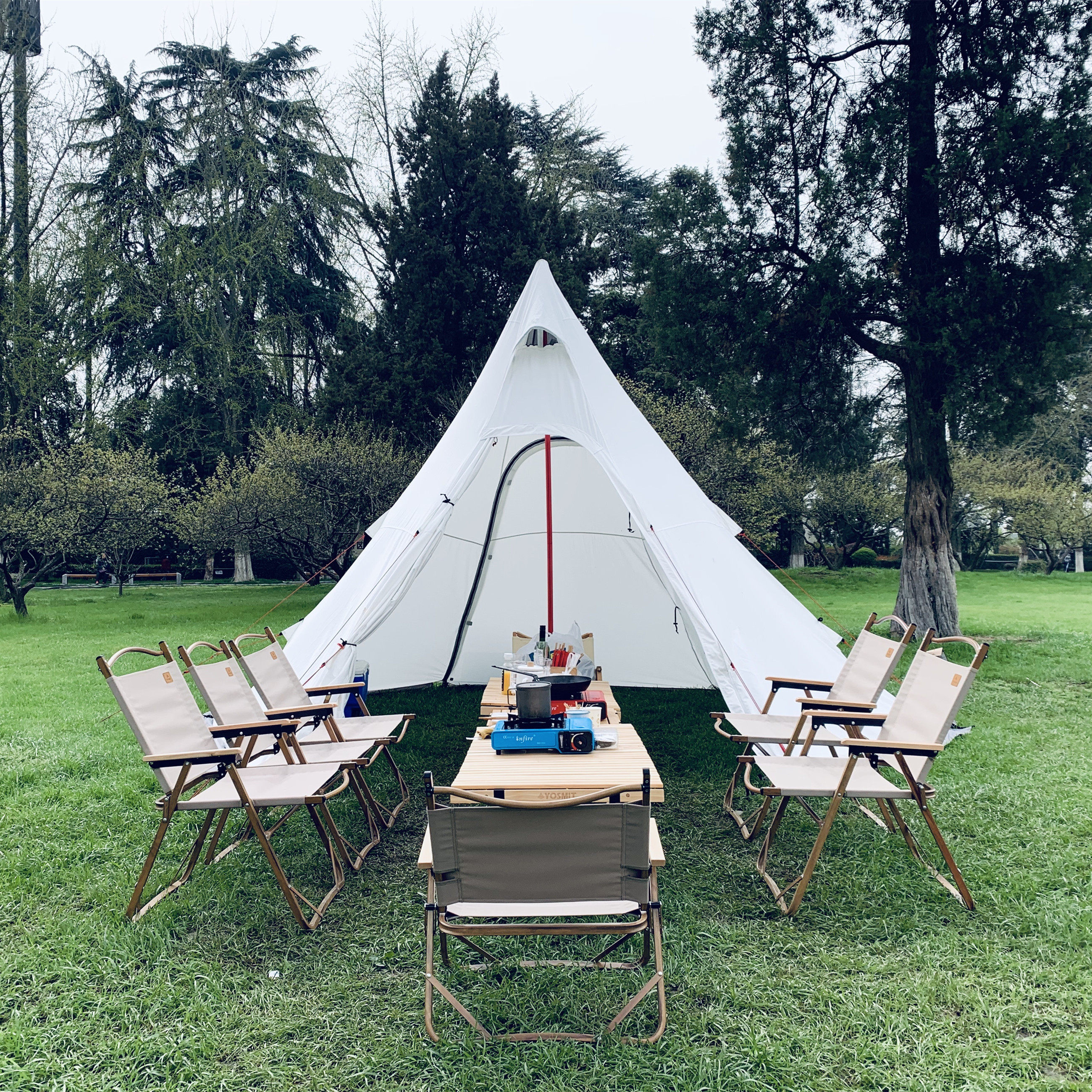 帐篷精致户外露营印第安tipi棉布白色金字塔野营露营