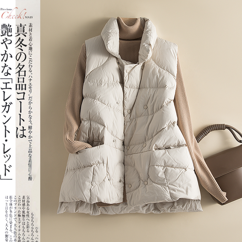 白鸭绒马甲女秋冬外穿宽松轻薄百搭bf时尚立领马夹无袖羽绒服外套