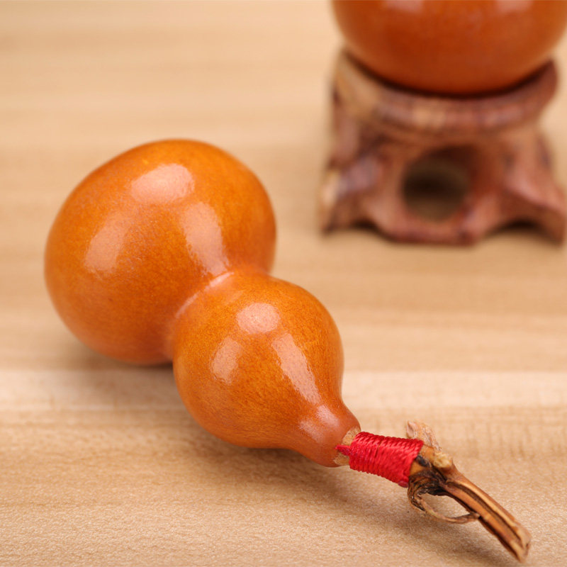 天然葫芦手捻把玩特小葫芦老色做旧厚皮色匀龙头包浆葫芦挂件底座 - 