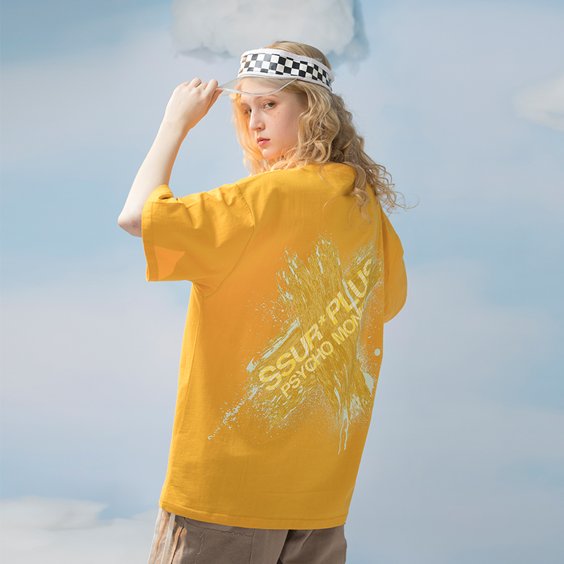 SSUR联名PCMY纯色刷漆短袖国潮牌港风情侣装宽松男女t恤春夏新款