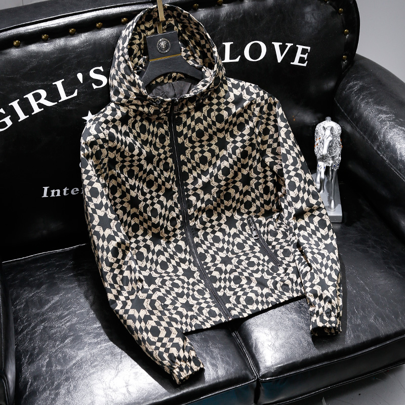 欧洲站花纹连帽夹克外套男2022春秋潮流印花潮牌时尚外衣休闲男装