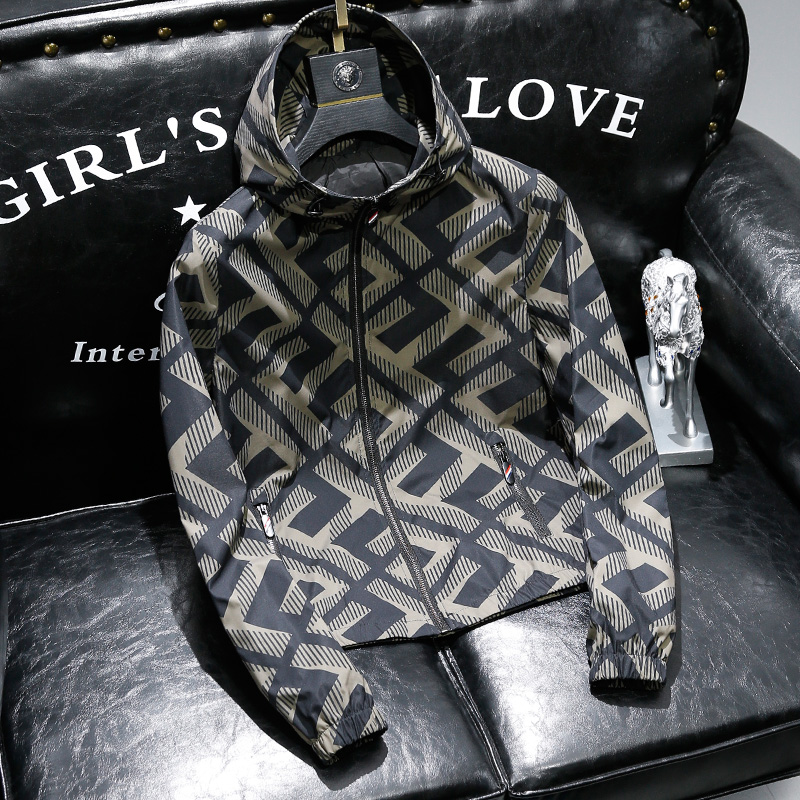 男士外套春秋款欧洲站潮牌时尚修身连帽夹克男2022新品休闲男装潮