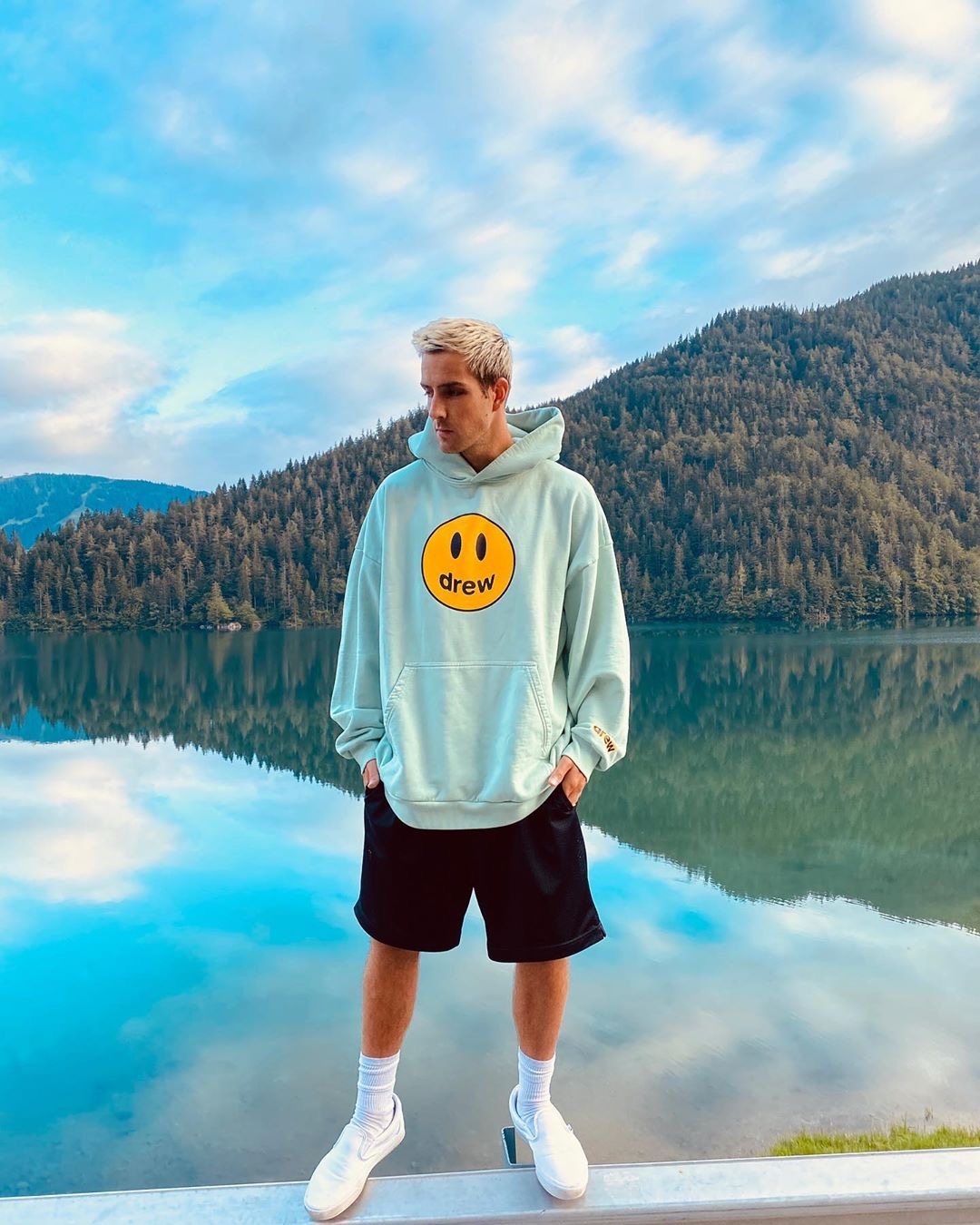 正确drewhouse笑脸紫色冰蓝薄荷比伯ice同款卫衣