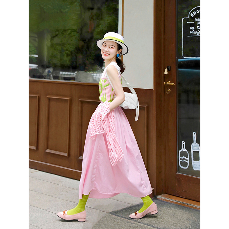 法式盐系名媛气质可甜可盐俏皮活泼减龄粉色半身裙两件套装女夏季